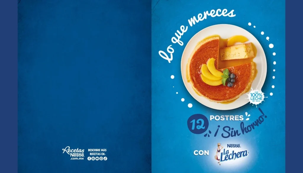 Portada del recetario de cocina gratuito: 12 Postres sin horno con La Lechera