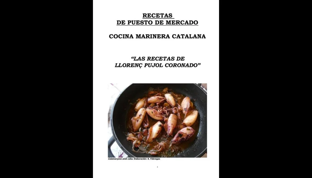 Portada del recetario de cocina gratuito: Recetas de puesto de mercado. Cocina marinera catalana. Las recetas de Llorenç Pujol Coronado